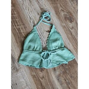 Wild Fable Sage Green Crochet Halter Bikini Top Peplum Ruffle Small 4-6